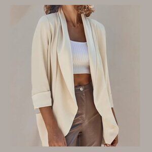 WILFRED Aritzia Chevalier Blazer Open Front Crepe Shawl Collar Cream Women's 0